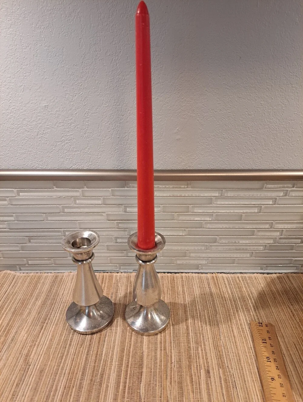 Two Restoration Hardware Metal Candlestick Holders